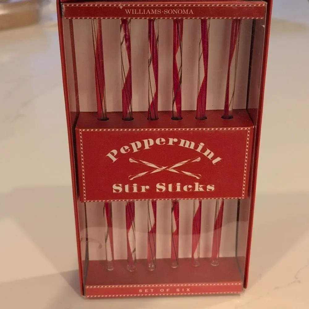 Williams Sonoma Red Swirl Peppermint Glass Stir Sticks Vintage Set Of 6